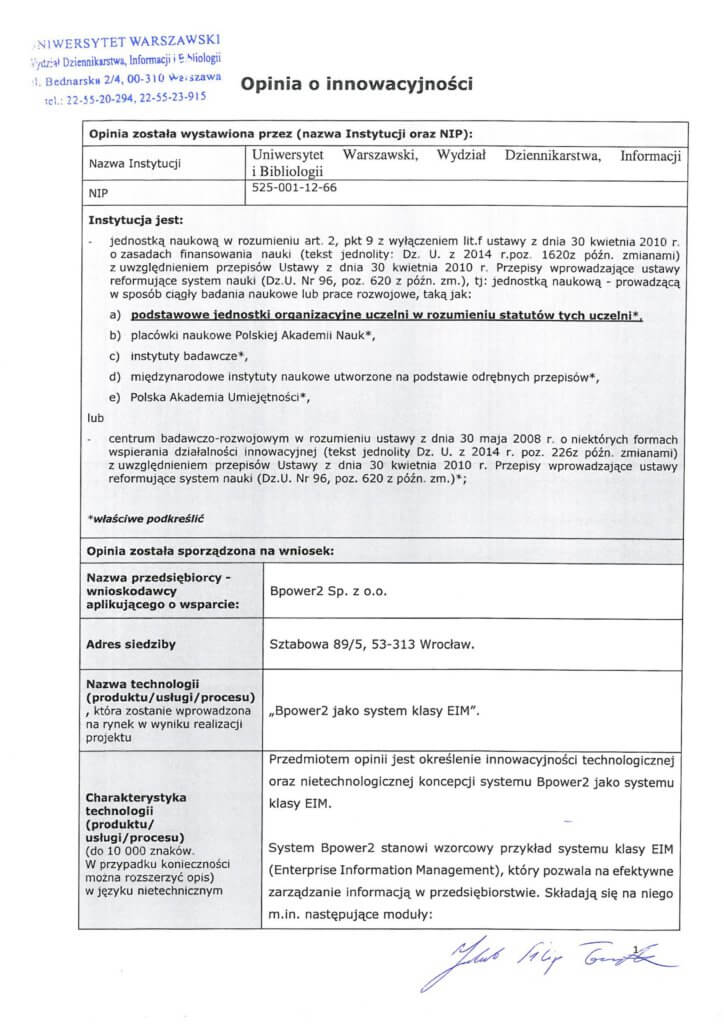 Bpower2 - opinia o innowacyjności